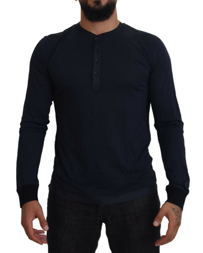 Dolce & Gabbana Blue Cotton Button Crewneck Pullover Sweater by Dolce & Gabbana