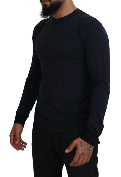 Dolce & Gabbana Blue Cotton Button Crewneck Pullover Sweater by Dolce & Gabbana