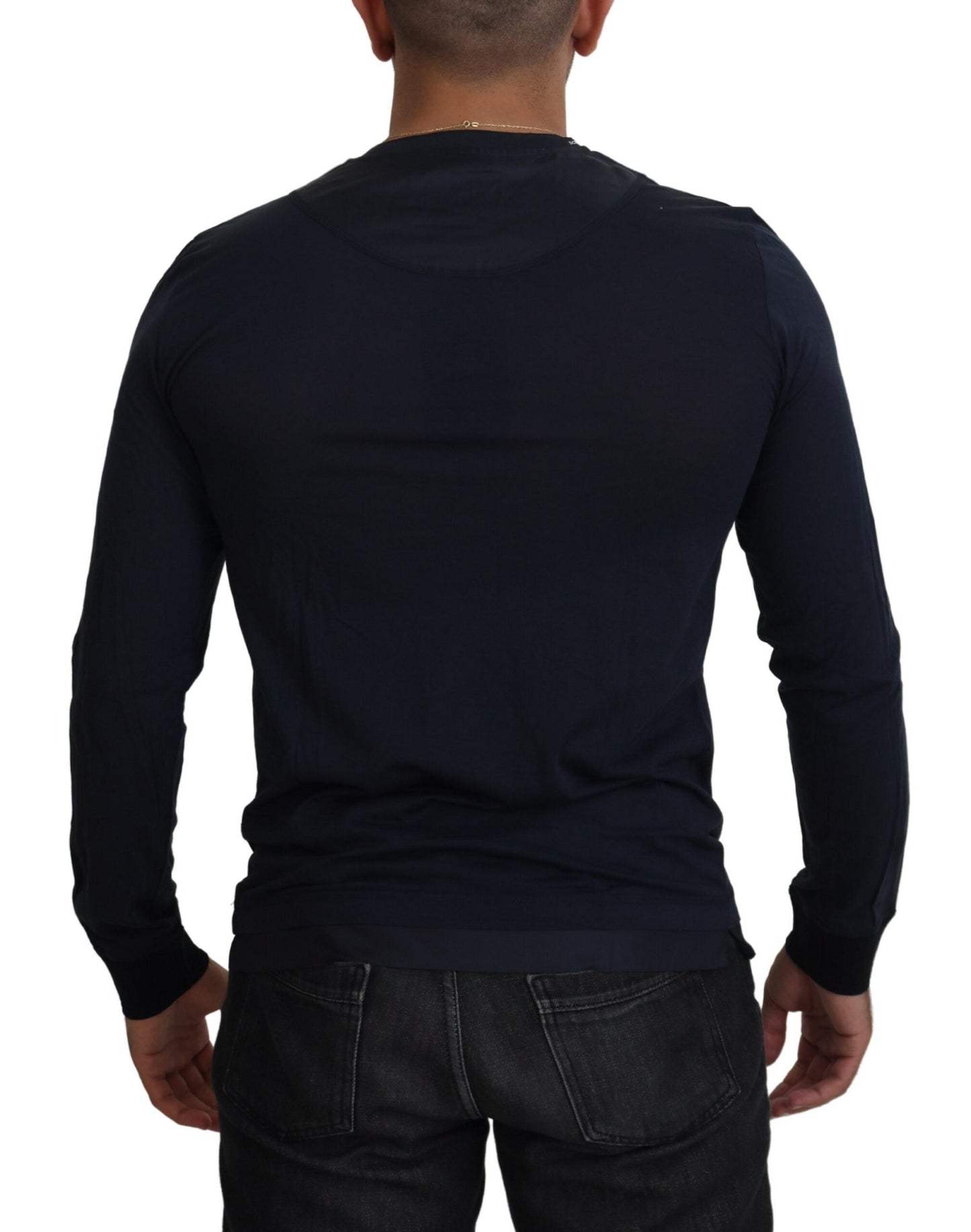 Dolce & Gabbana Blue Cotton Button Crewneck Pullover Sweater by Dolce & Gabbana