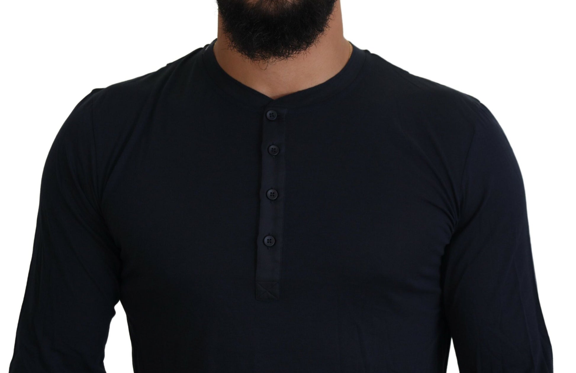 Dolce & Gabbana Blue Cotton Button Crewneck Pullover Sweater by Dolce & Gabbana