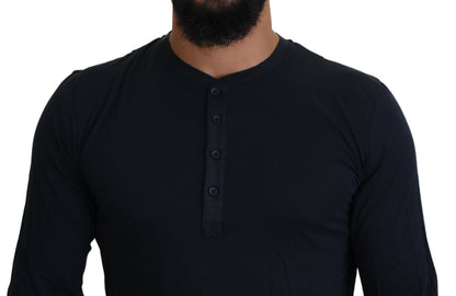 Dolce & Gabbana Blue Cotton Button Crewneck Pullover Sweater by Dolce & Gabbana