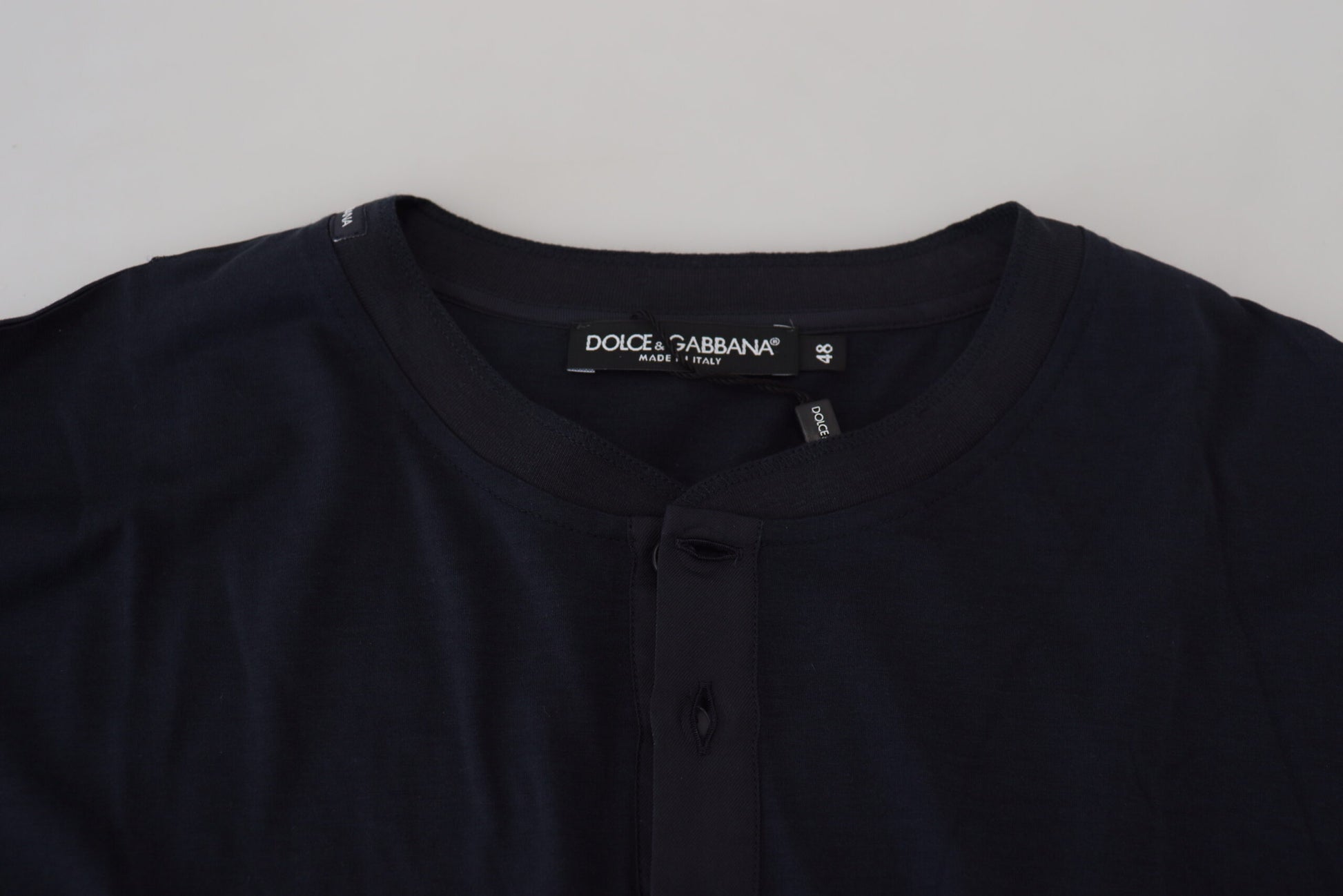 Dolce & Gabbana Blue Cotton Button Crewneck Pullover Sweater by Dolce & Gabbana