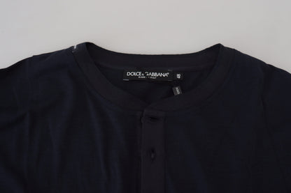 Dolce & Gabbana Blue Cotton Button Crewneck Pullover Sweater by Dolce & Gabbana