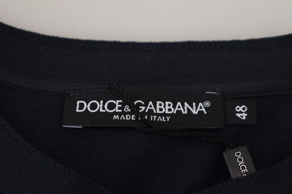 Dolce & Gabbana Blue Cotton Button Crewneck Pullover Sweater by Dolce & Gabbana