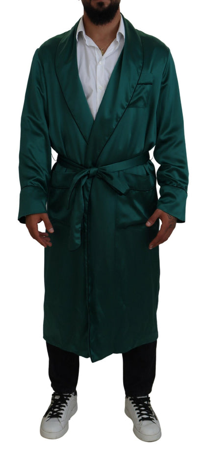 Dolce &amp; Gabbana Green Silk Waist Belt Robe Sleepwear