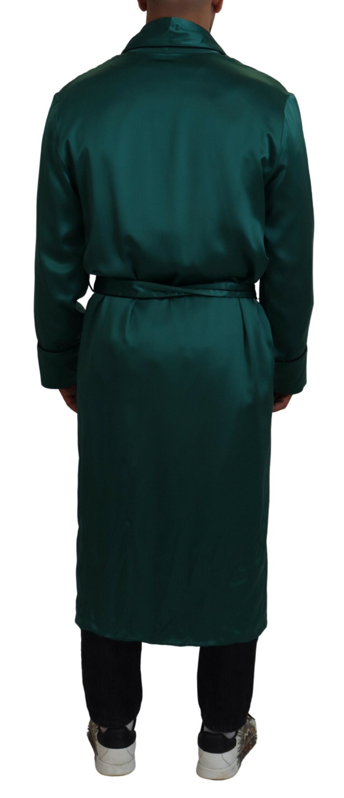 Dolce &amp; Gabbana Green Silk Waist Belt Robe Sleepwear