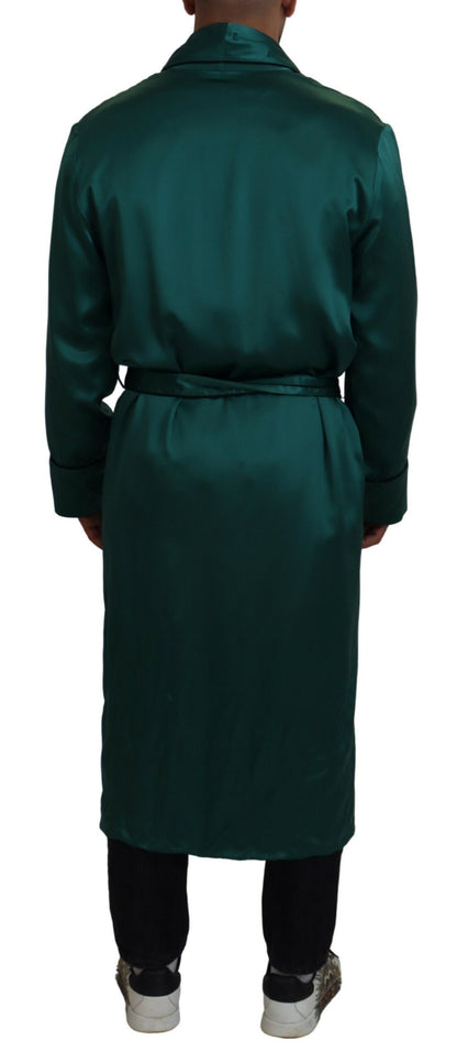 Dolce &amp; Gabbana Green Silk Waist Belt Robe Sleepwear