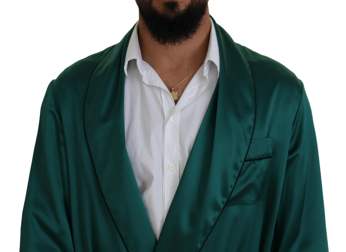 Dolce &amp; Gabbana Green Silk Waist Belt Robe Sleepwear