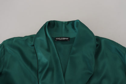 Dolce &amp; Gabbana Green Silk Waist Belt Robe Sleepwear