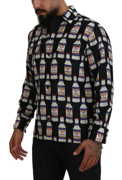 Dolce & Gabbana Black Silk Printed Collared Men Casual Shirt by Dolce & Gabbana