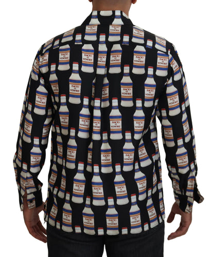 Dolce & Gabbana Black Silk Printed Collared Men Casual Shirt by Dolce & Gabbana