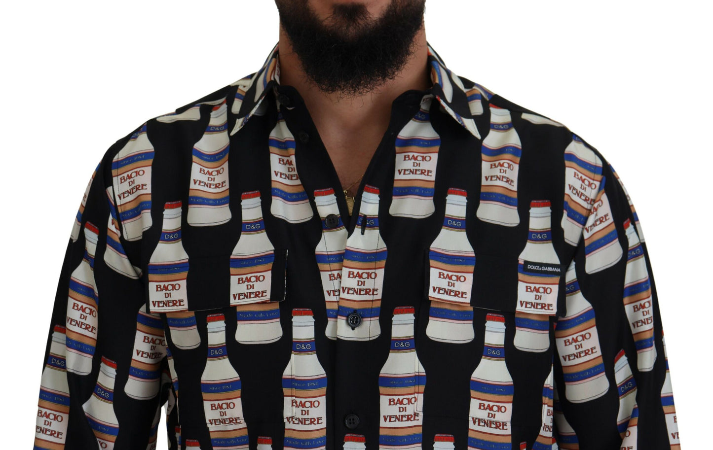 Dolce & Gabbana Black Silk Printed Collared Men Casual Shirt by Dolce & Gabbana