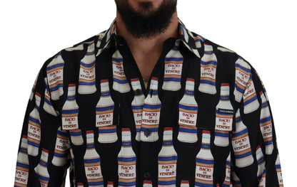 Dolce & Gabbana Black Silk Printed Collared Men Casual Shirt by Dolce & Gabbana