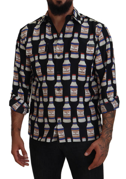 Dolce & Gabbana Black Silk Printed Collared Men Casual Shirt by Dolce & Gabbana