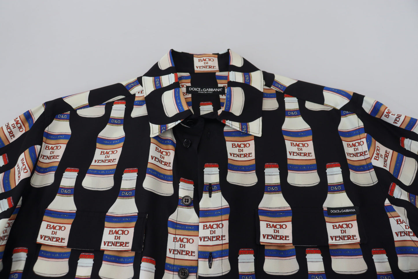 Dolce & Gabbana Black Silk Printed Collared Men Casual Shirt by Dolce & Gabbana