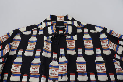 Dolce & Gabbana Black Silk Printed Collared Men Casual Shirt by Dolce & Gabbana