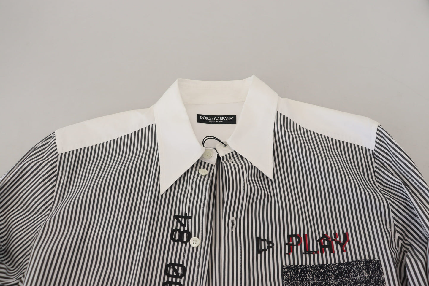 Dolce & Gabbana Black White Striped Printed Casual Cotton Shirt by Dolce & Gabbana