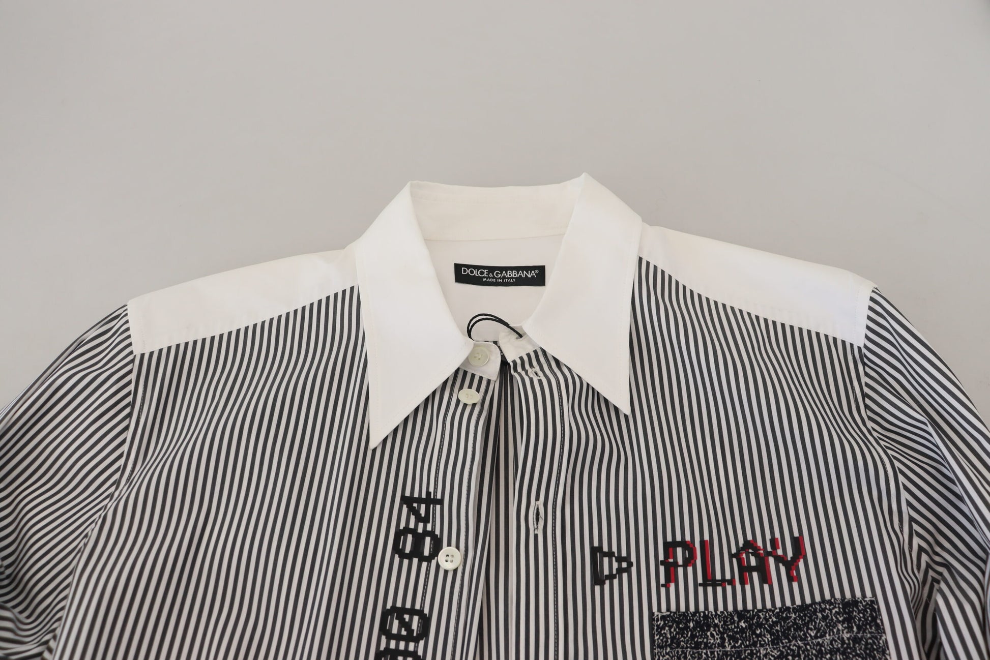 Dolce & Gabbana Black White Striped Printed Casual Cotton Shirt by Dolce & Gabbana