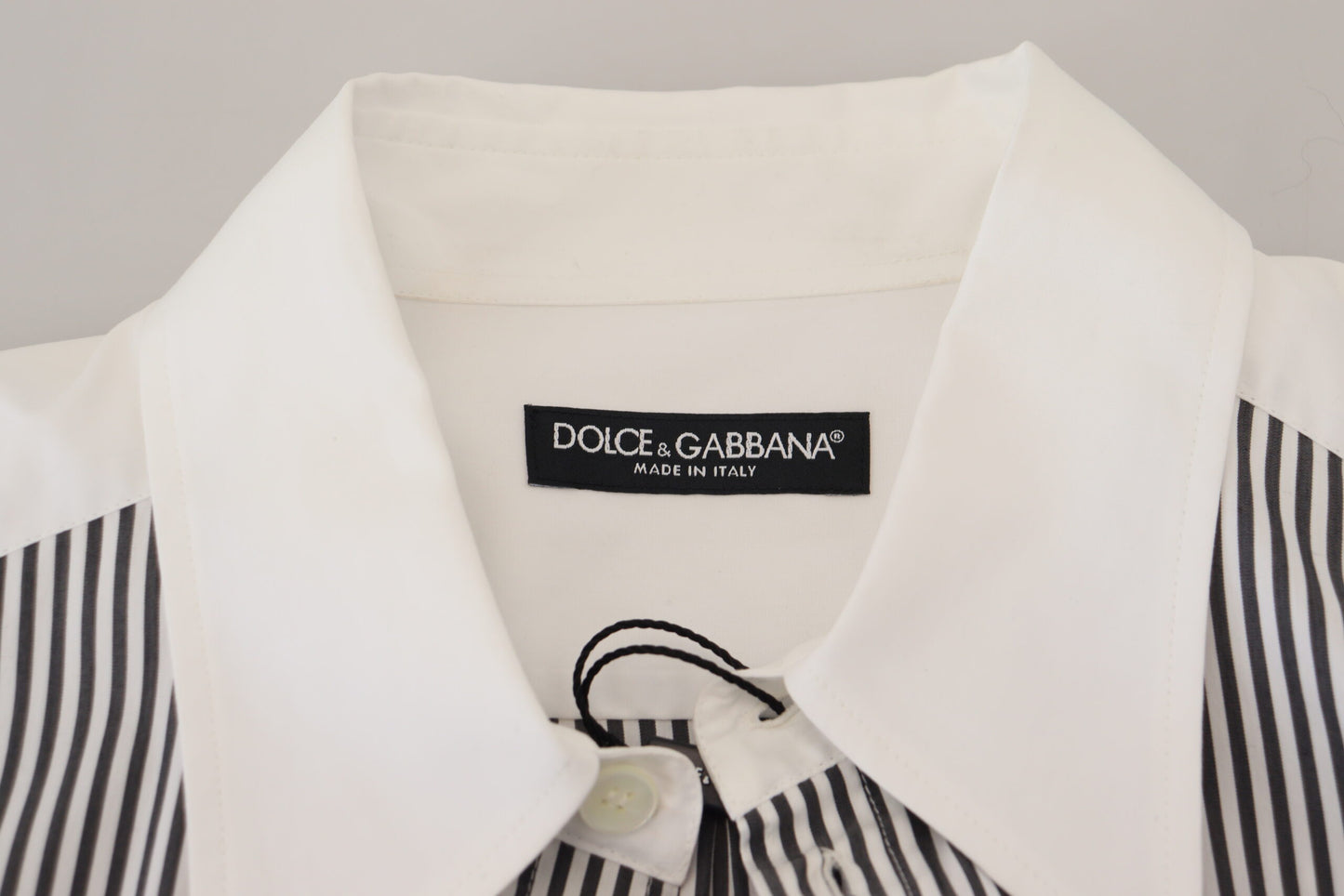 Dolce & Gabbana Black White Striped Printed Casual Cotton Shirt by Dolce & Gabbana