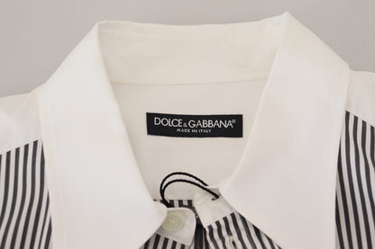 Dolce & Gabbana Black White Striped Printed Casual Cotton Shirt by Dolce & Gabbana