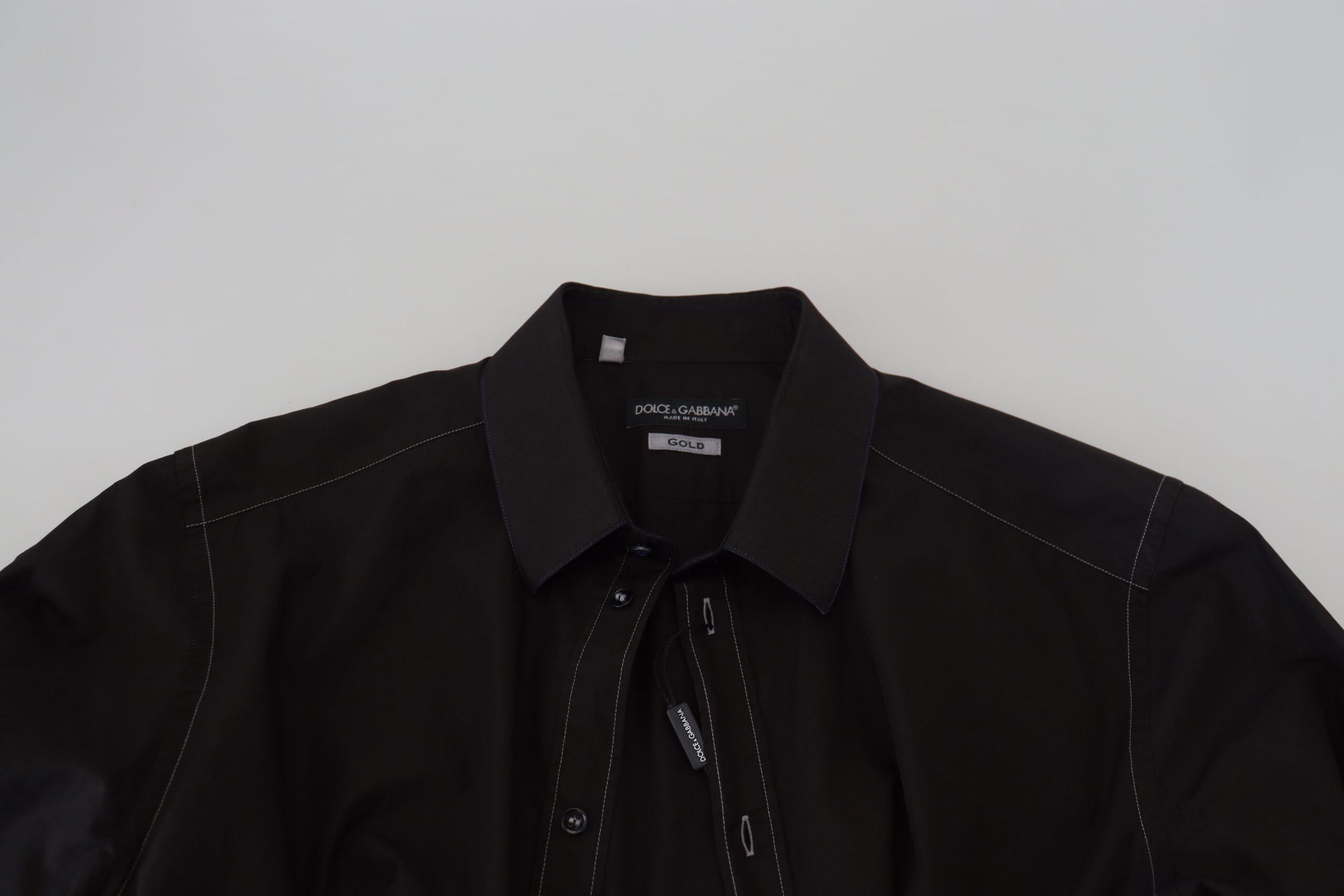 Dolce & Gabbana Black Cotton Collared Long Sleeve GOLD Shirt by Dolce & Gabbana