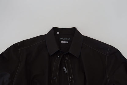 Dolce & Gabbana Black Cotton Collared Long Sleeve GOLD Shirt by Dolce & Gabbana