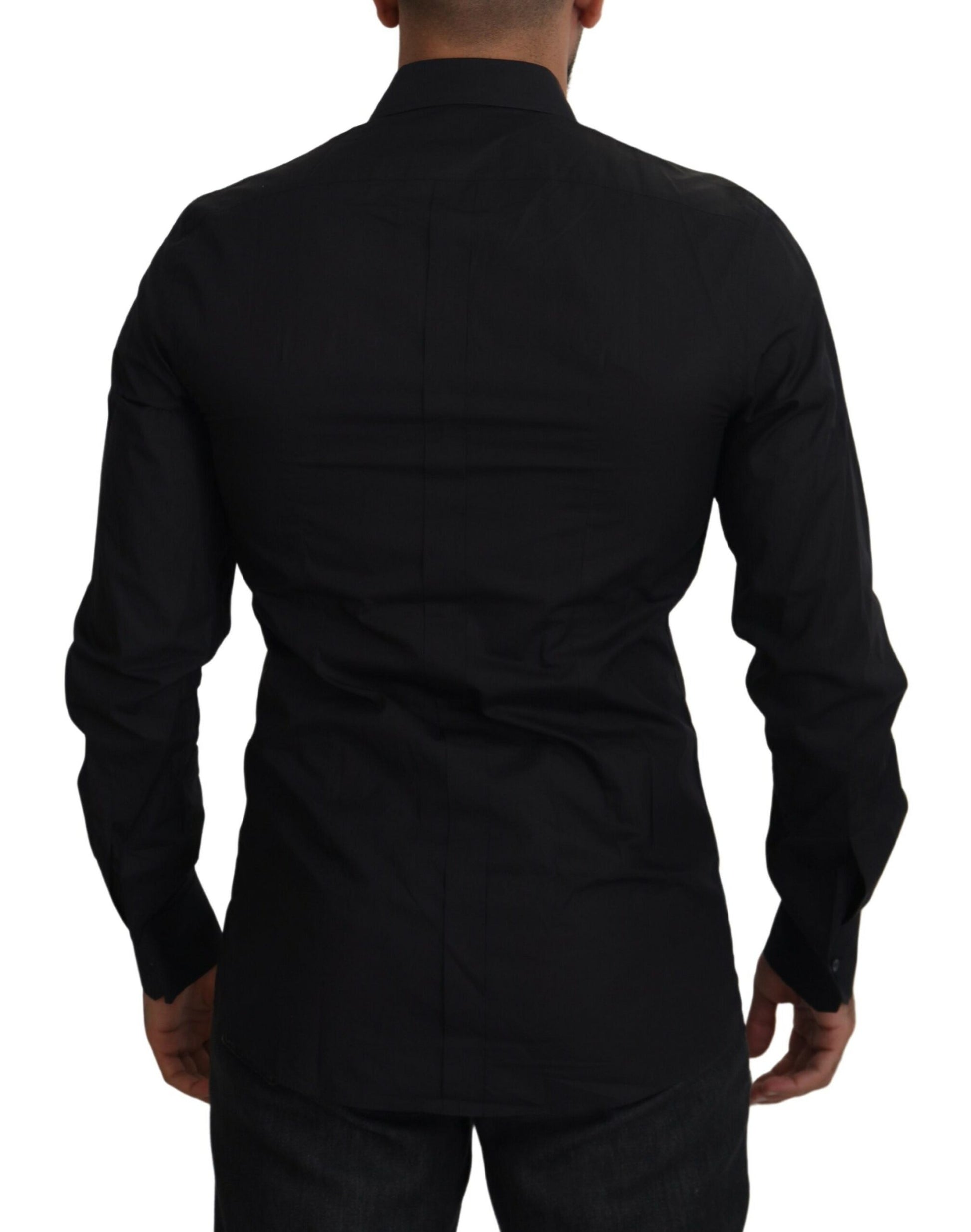 Dolce & Gabbana Black Floral Embroidery Men Long Sleeves GOLD Shirt by Dolce & Gabbana