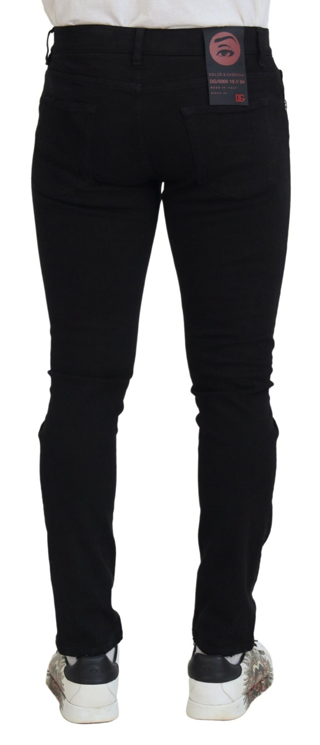 Dolce & Gabbana Black Slim Fit Tattered Denim Cotton Jeans by Dolce & Gabbana