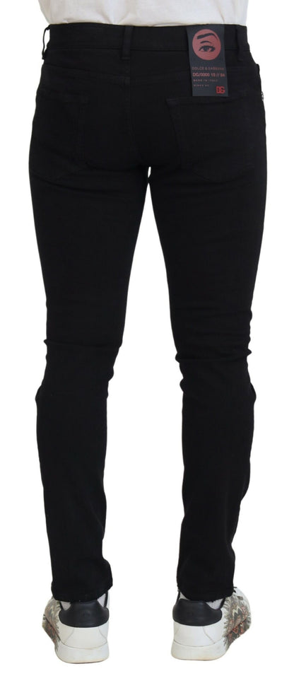 Dolce & Gabbana Black Slim Fit Tattered Denim Cotton Jeans by Dolce & Gabbana