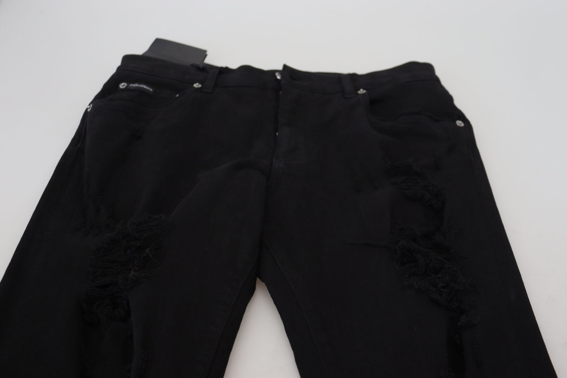 Dolce & Gabbana Black Slim Fit Tattered Denim Cotton Jeans by Dolce & Gabbana