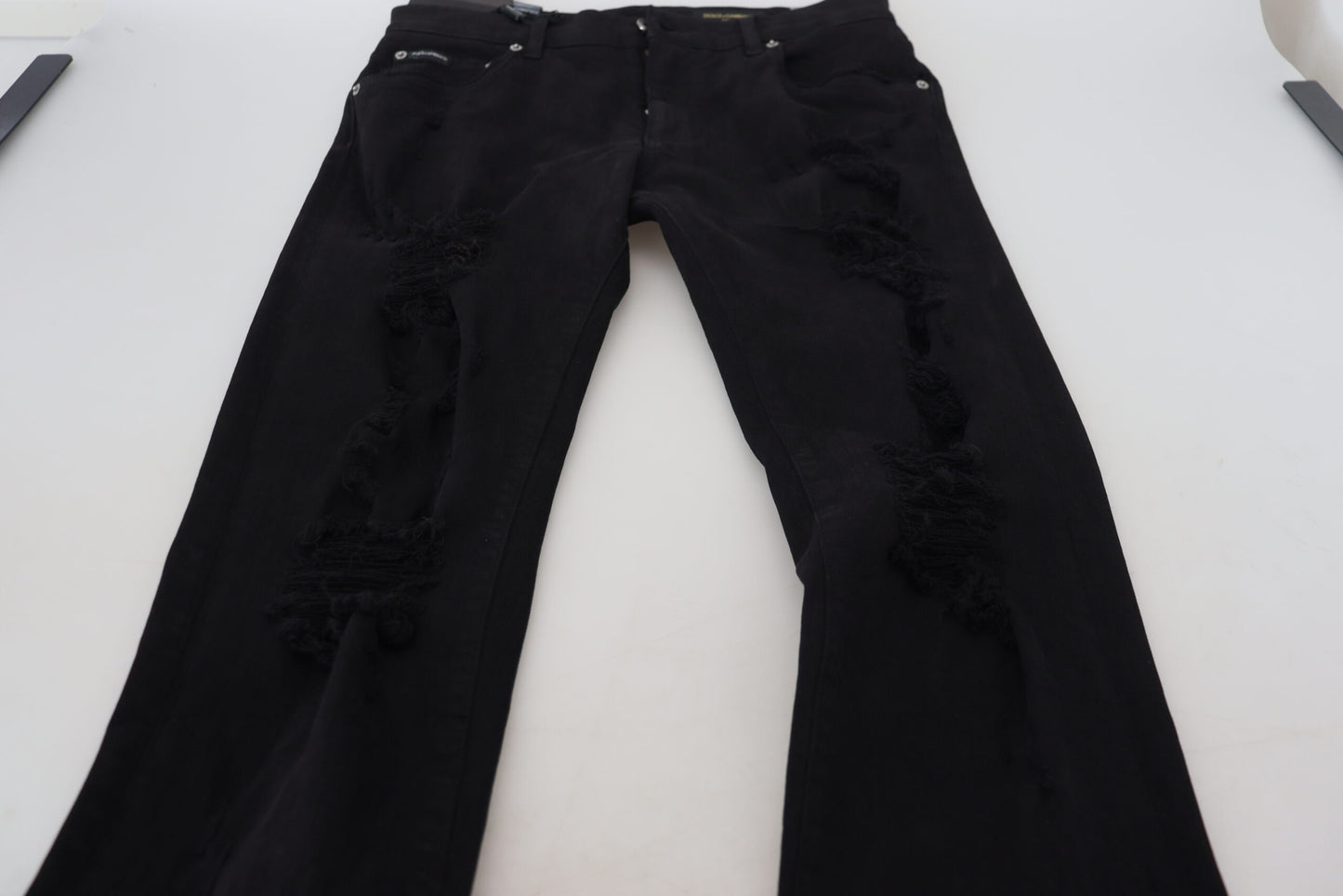 Dolce & Gabbana Black Slim Fit Tattered Denim Cotton Jeans by Dolce & Gabbana