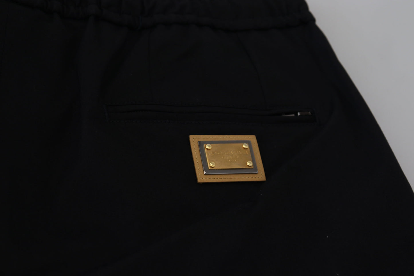 Dolce & Gabbana Black Cotton Elastic Waist DG Logo Cropped Pants by Dolce & Gabbana