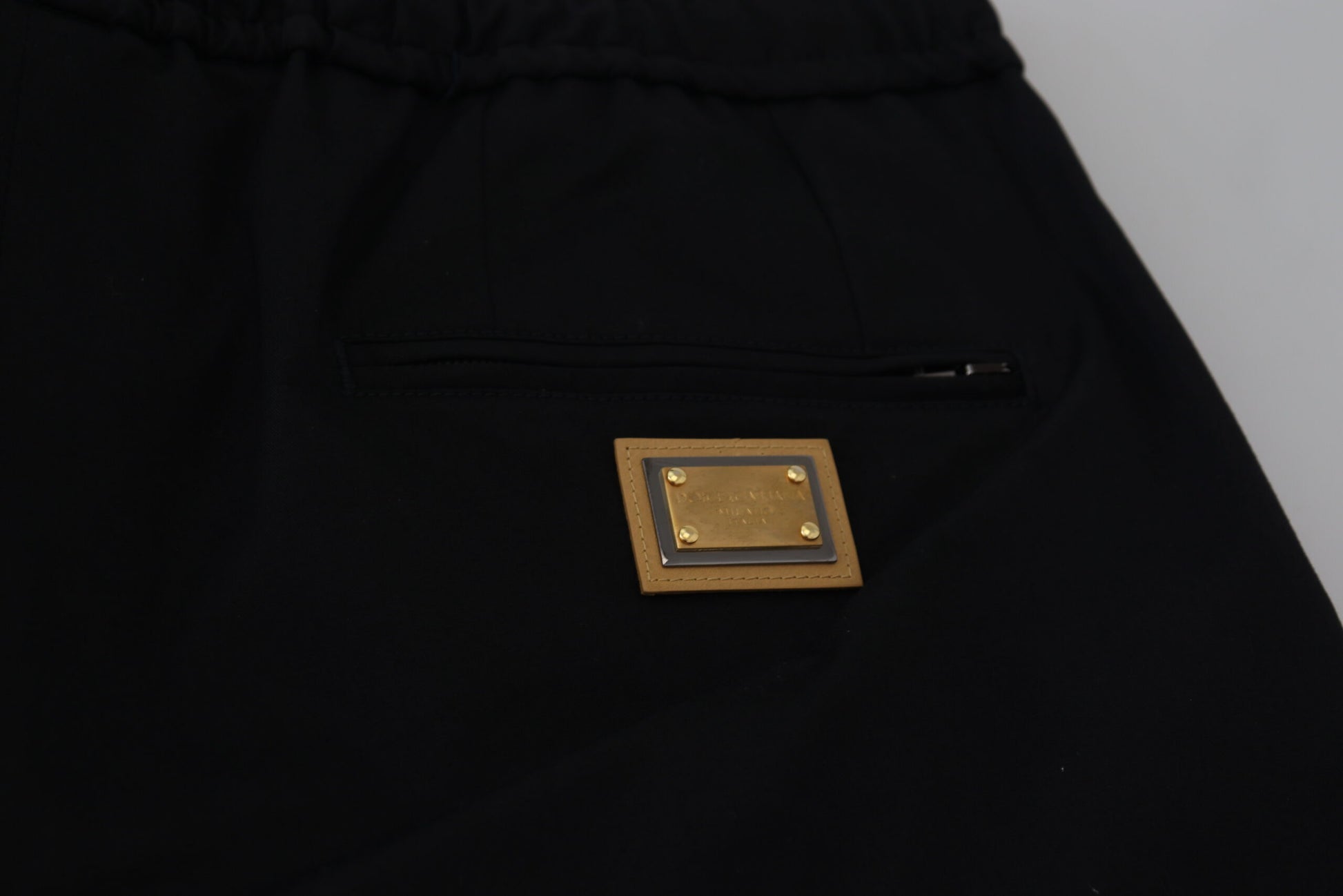 Dolce & Gabbana Black Cotton Elastic Waist DG Logo Cropped Pants by Dolce & Gabbana