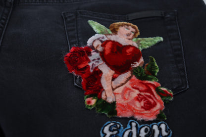 Dolce & Gabbana Black Angel Embroidery Skinny Denim Jeans by Dolce & Gabbana