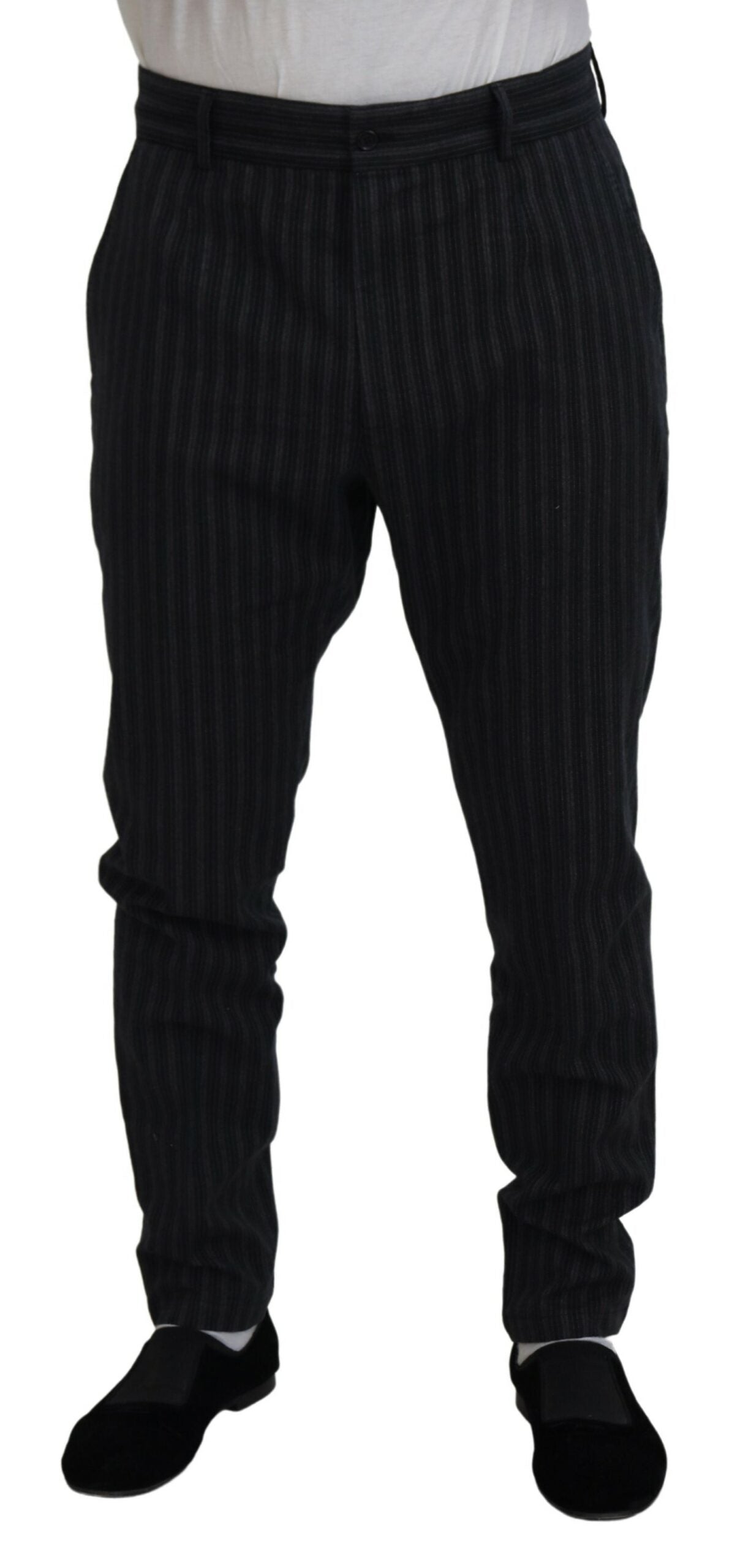 Dolce & Gabbana Dark Gray Stripes Chino Dress Pants by Dolce & Gabbana