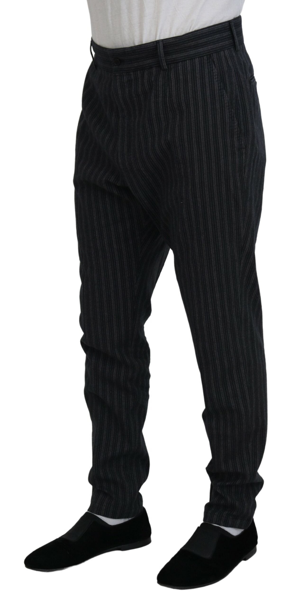 Dolce & Gabbana Dark Gray Stripes Chino Dress Pants by Dolce & Gabbana