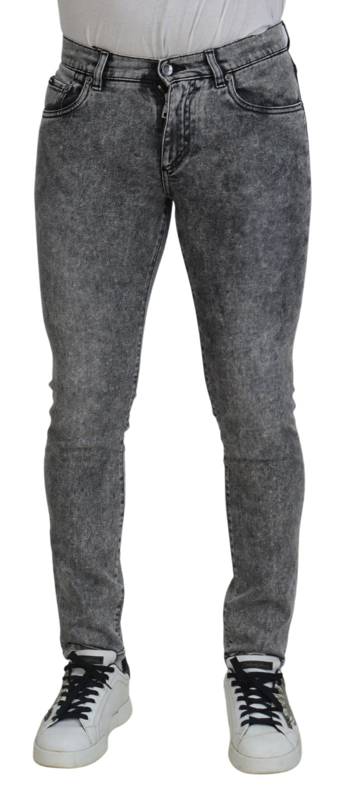 Dolce & Gabbana Grey Washed Cotton Slim Fit Men Denim Jeans by Dolce & Gabbana