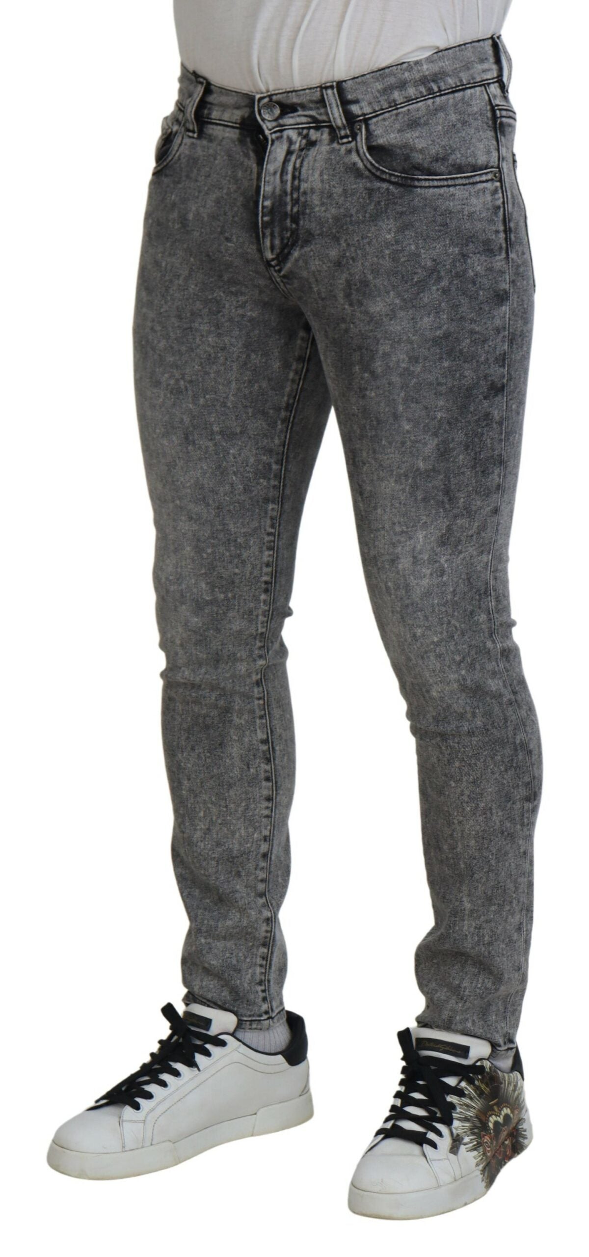 Dolce & Gabbana Grey Washed Cotton Slim Fit Men Denim Jeans by Dolce & Gabbana
