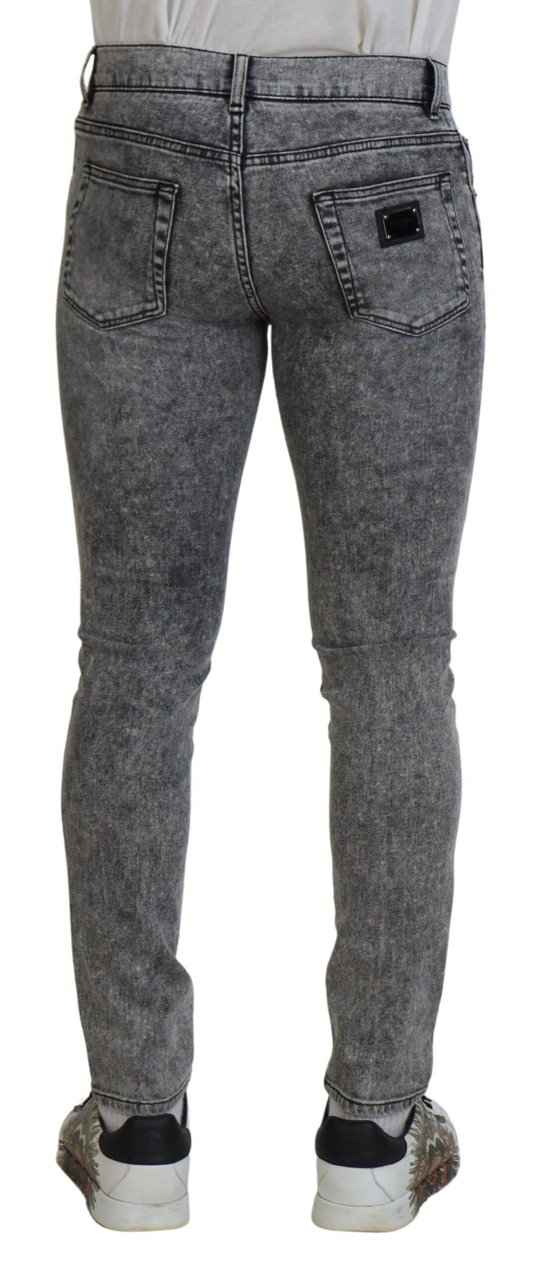Dolce & Gabbana Grey Washed Cotton Slim Fit Men Denim Jeans by Dolce & Gabbana