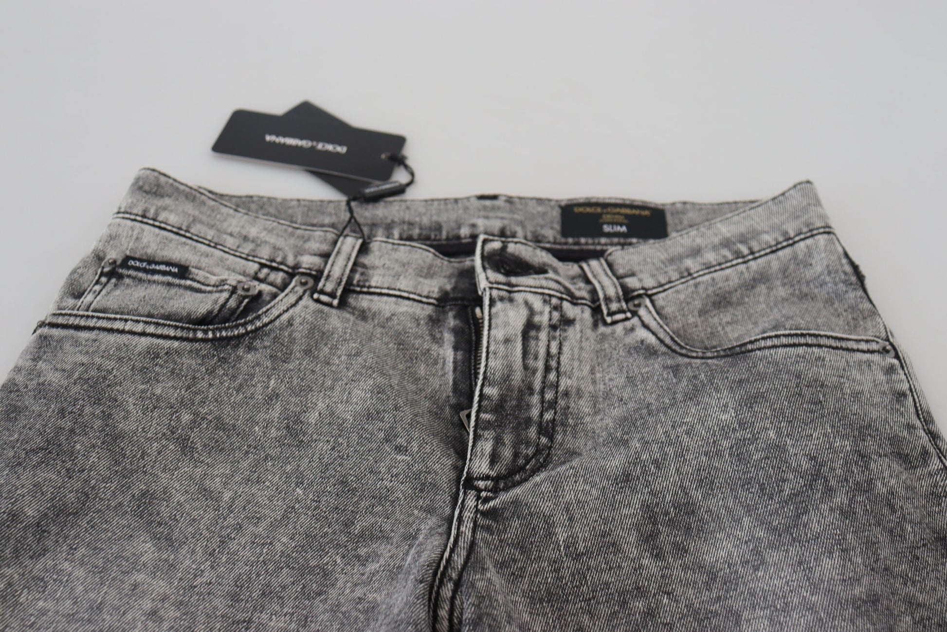 Dolce & Gabbana Grey Washed Cotton Slim Fit Men Denim Jeans by Dolce & Gabbana