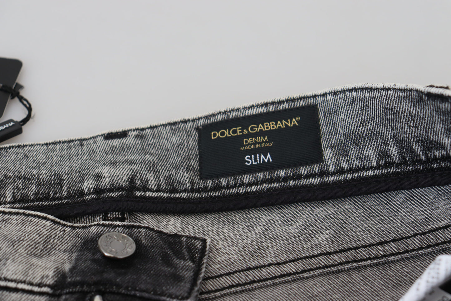 Dolce & Gabbana Grey Washed Cotton Slim Fit Men Denim Jeans by Dolce & Gabbana