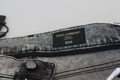 Dolce & Gabbana Grey Washed Cotton Slim Fit Men Denim Jeans by Dolce & Gabbana