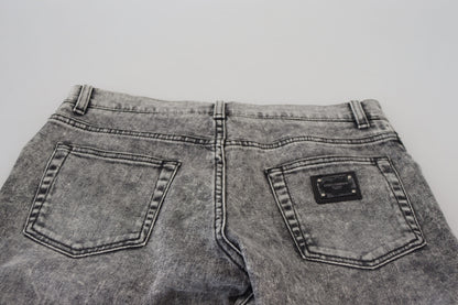 Dolce & Gabbana Grey Washed Cotton Slim Fit Men Denim Jeans by Dolce & Gabbana
