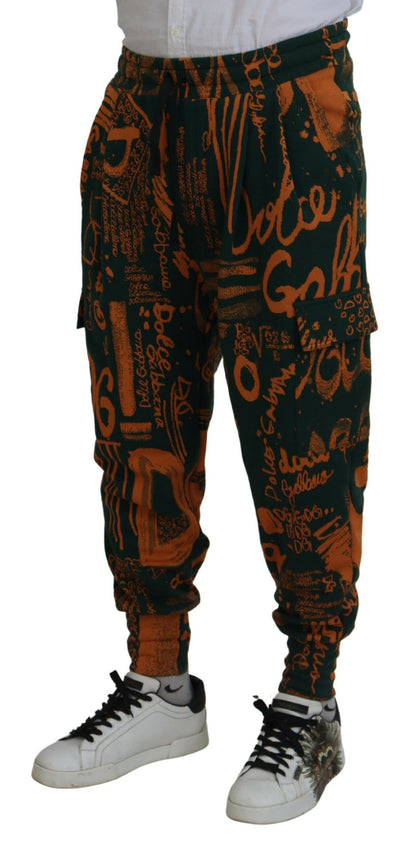 Dolce & Gabbana Multicolor Logo Print Silk Cargo Jogger Pants by Dolce & Gabbana