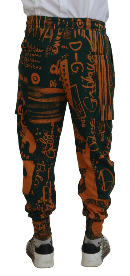 Dolce & Gabbana Multicolor Logo Print Silk Cargo Jogger Pants by Dolce & Gabbana