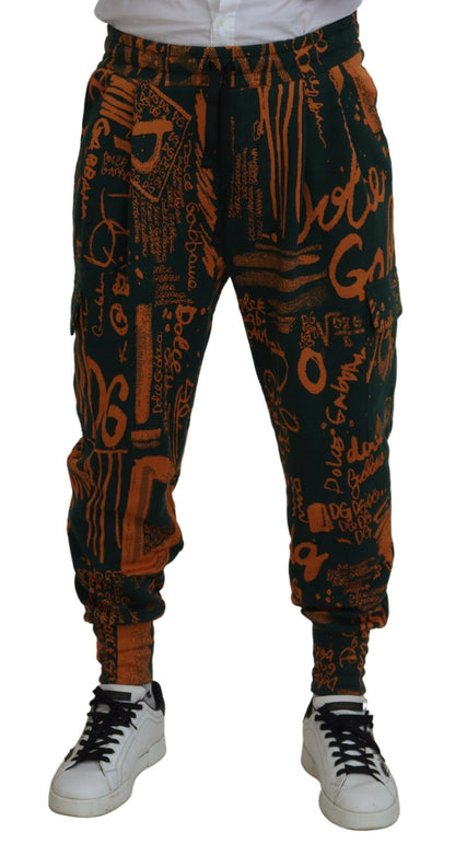 Dolce & Gabbana Multicolor Logo Print Silk Cargo Jogger Pants by Dolce & Gabbana