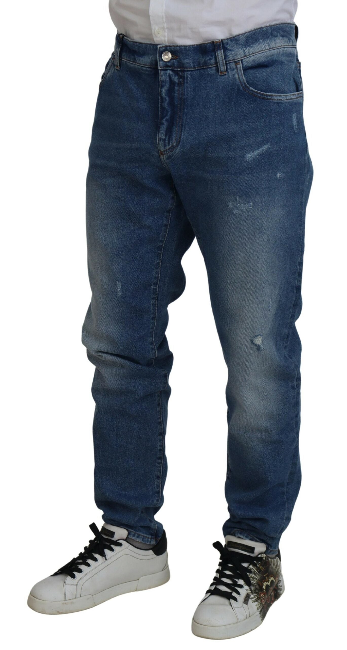 Dolce & Gabbana Blue Washed Skinny Cotton Denim Jeans by Dolce & Gabbana
