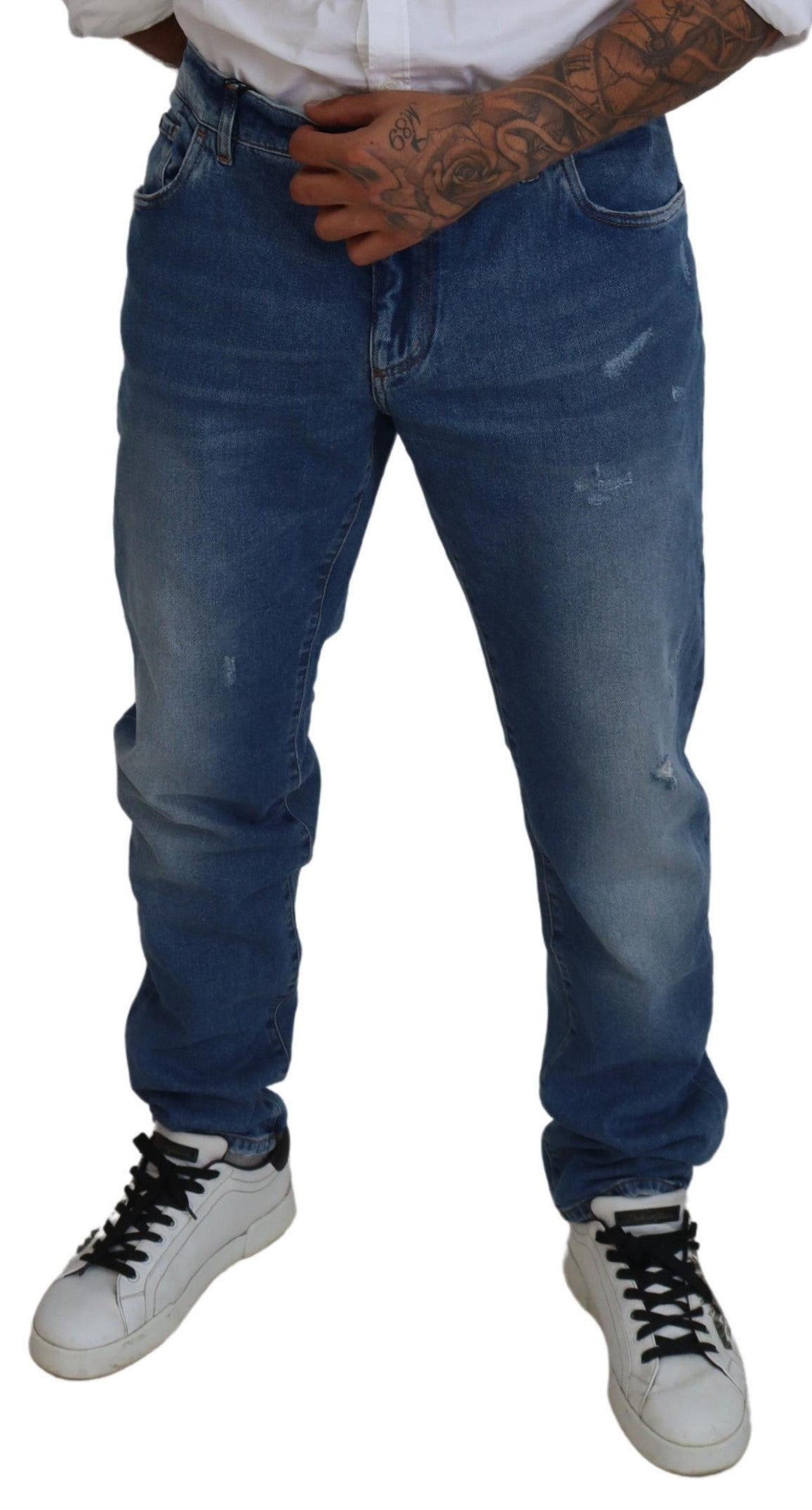 Dolce & Gabbana Blue Washed Skinny Cotton Denim Jeans by Dolce & Gabbana