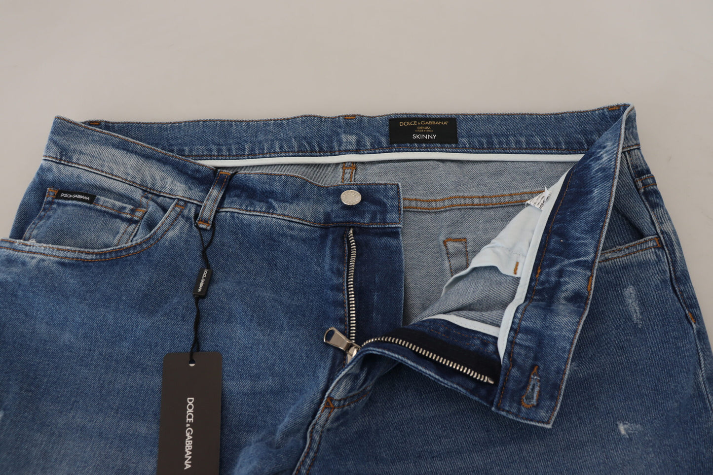 Dolce & Gabbana Blue Washed Skinny Cotton Denim Jeans by Dolce & Gabbana