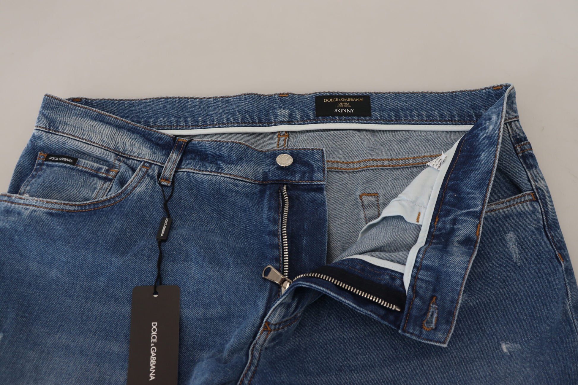 Dolce & Gabbana Blue Washed Skinny Cotton Denim Jeans by Dolce & Gabbana